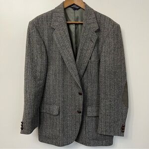 Vintage 100% Oversized Blazer WM Farah Checked Tweed Gray Brown Elbow Patch 46R